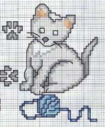 Schema punto croce Gattino Con Gomitolo 1