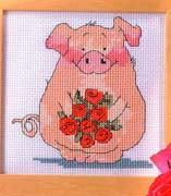 Schema punto croce Maialino Con Rose
