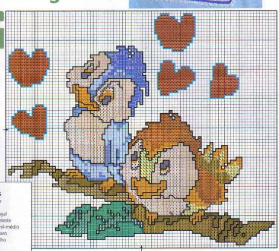 Schema punto croce Uccellini cuoricini