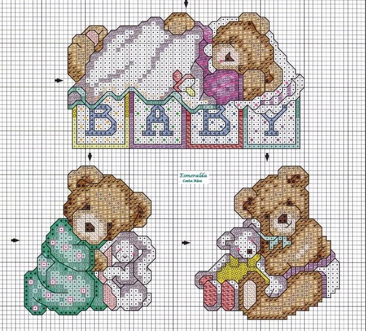 Schema punto croce Baby orsetti