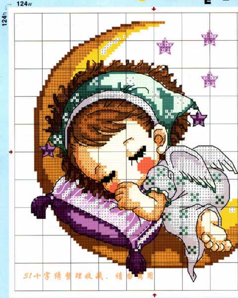 Schema punto croce Bimba dorme su luna