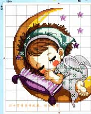 Schema punto croce Bimba che dorme sulla luna