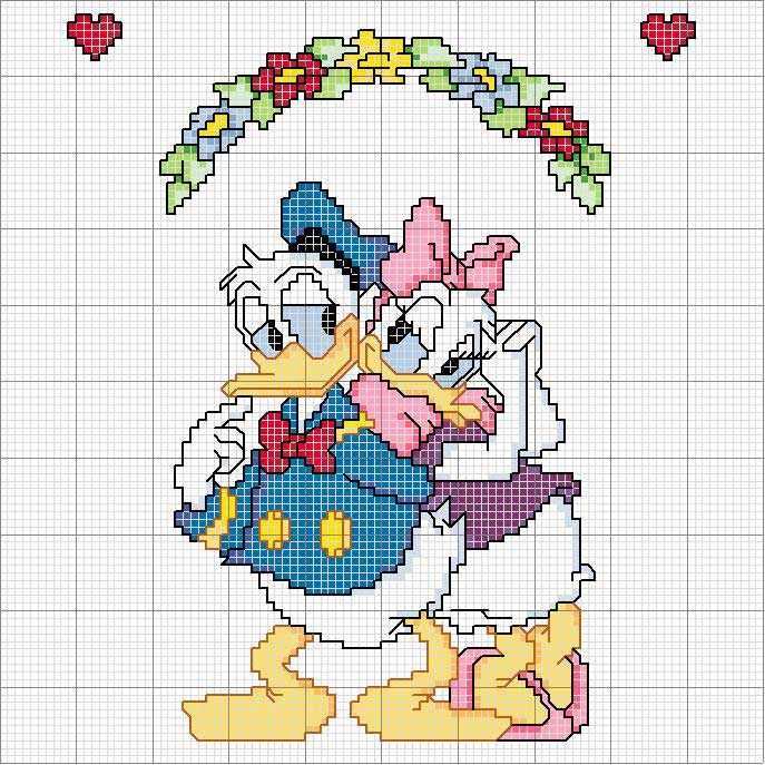 Schema punto croce Paperino paperina romantici