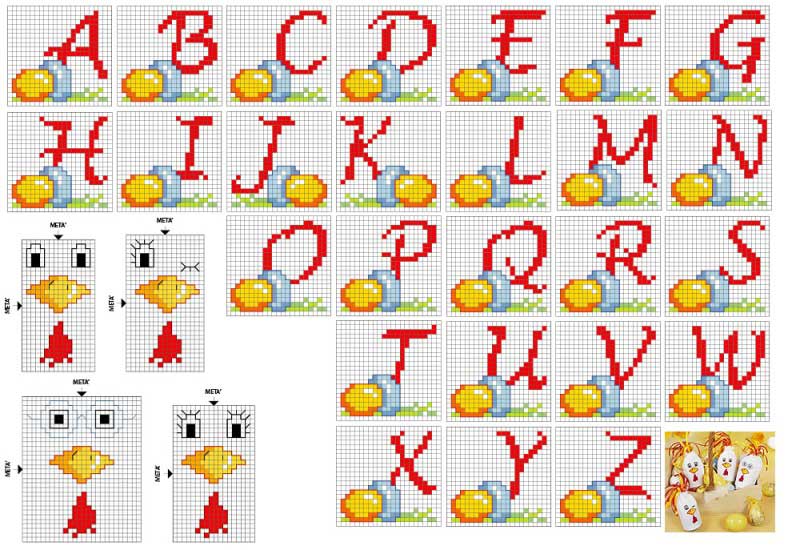 Schema punto croce Pasqua alfabeto