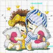 Schema punto croce bimbi romantici