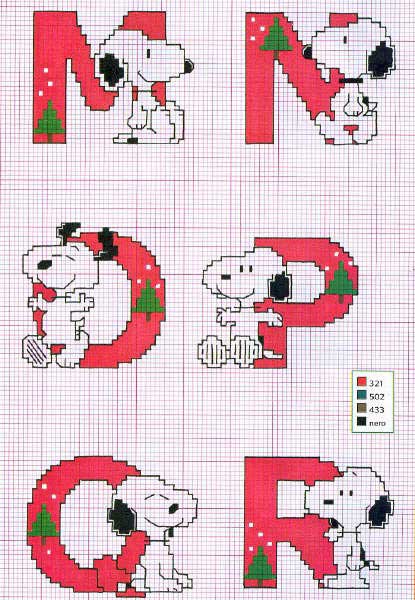Schema punto croce Snoopy mnopqr