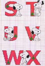 Schema punto croce Alfabeto Snoopy svtuwz