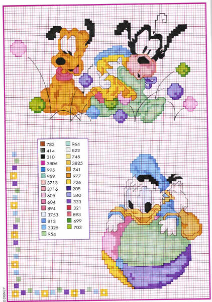 Schema punto croce Baby pluto pippo paperino