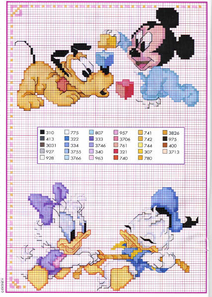 Schema punto croce Baby pluto topolino paperino paperina