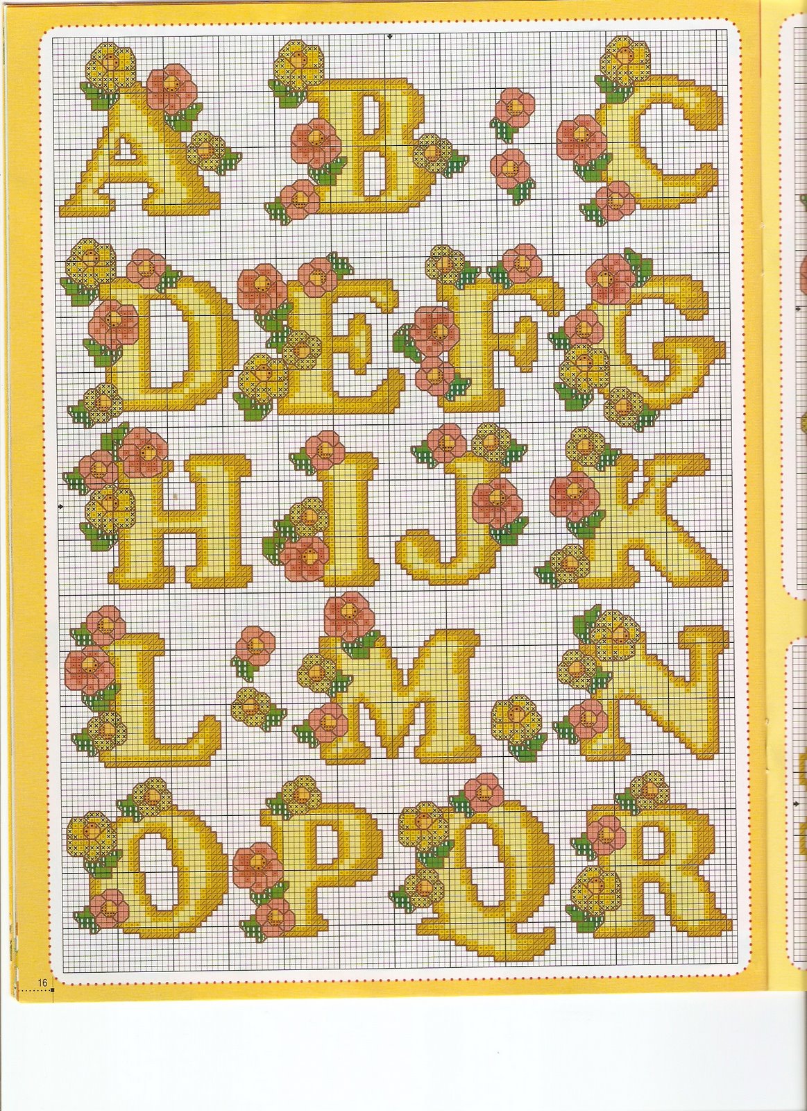 Schema punto croce Abc beige fiori 1
