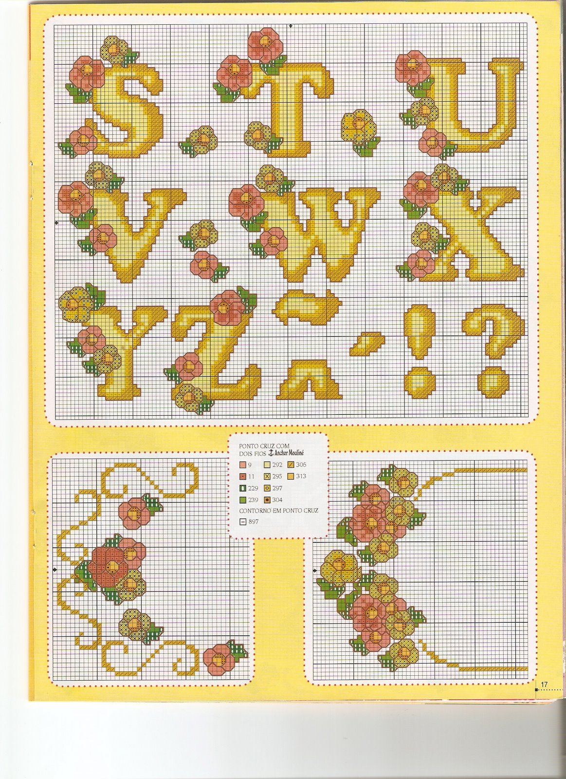 Schema punto croce Abc beige fiori 2