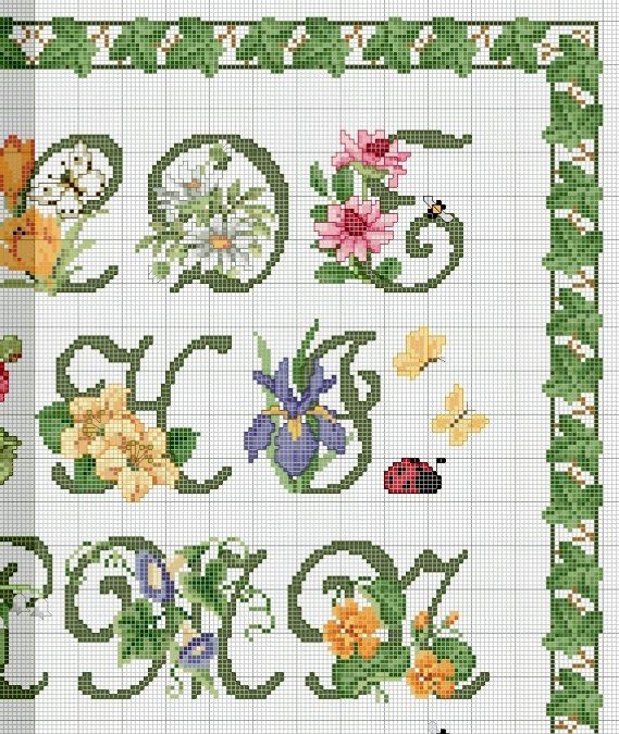 Schema punto croce Alfabeto floreale 2