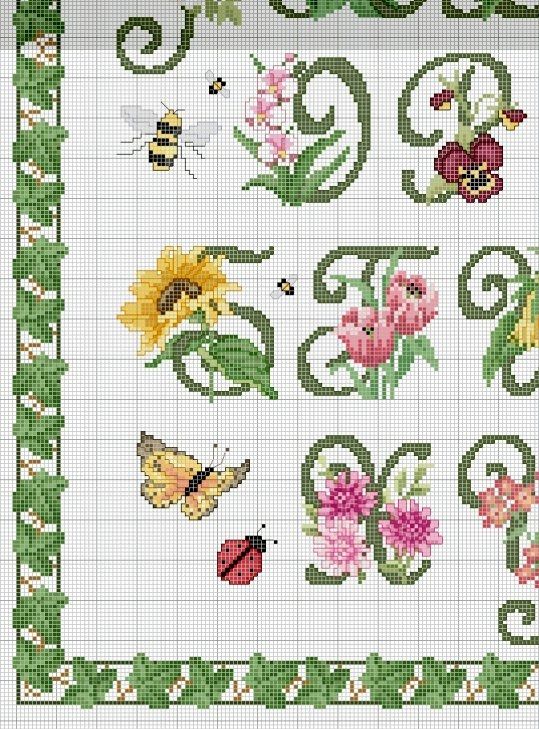 Schema punto croce Alfabeto floreale 3