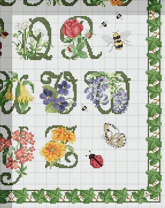 Schema punto croce Alfabeto floreale 4