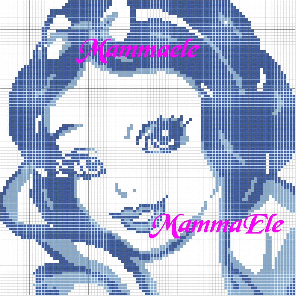 Schema punto croce Biancaneve blu azzurra