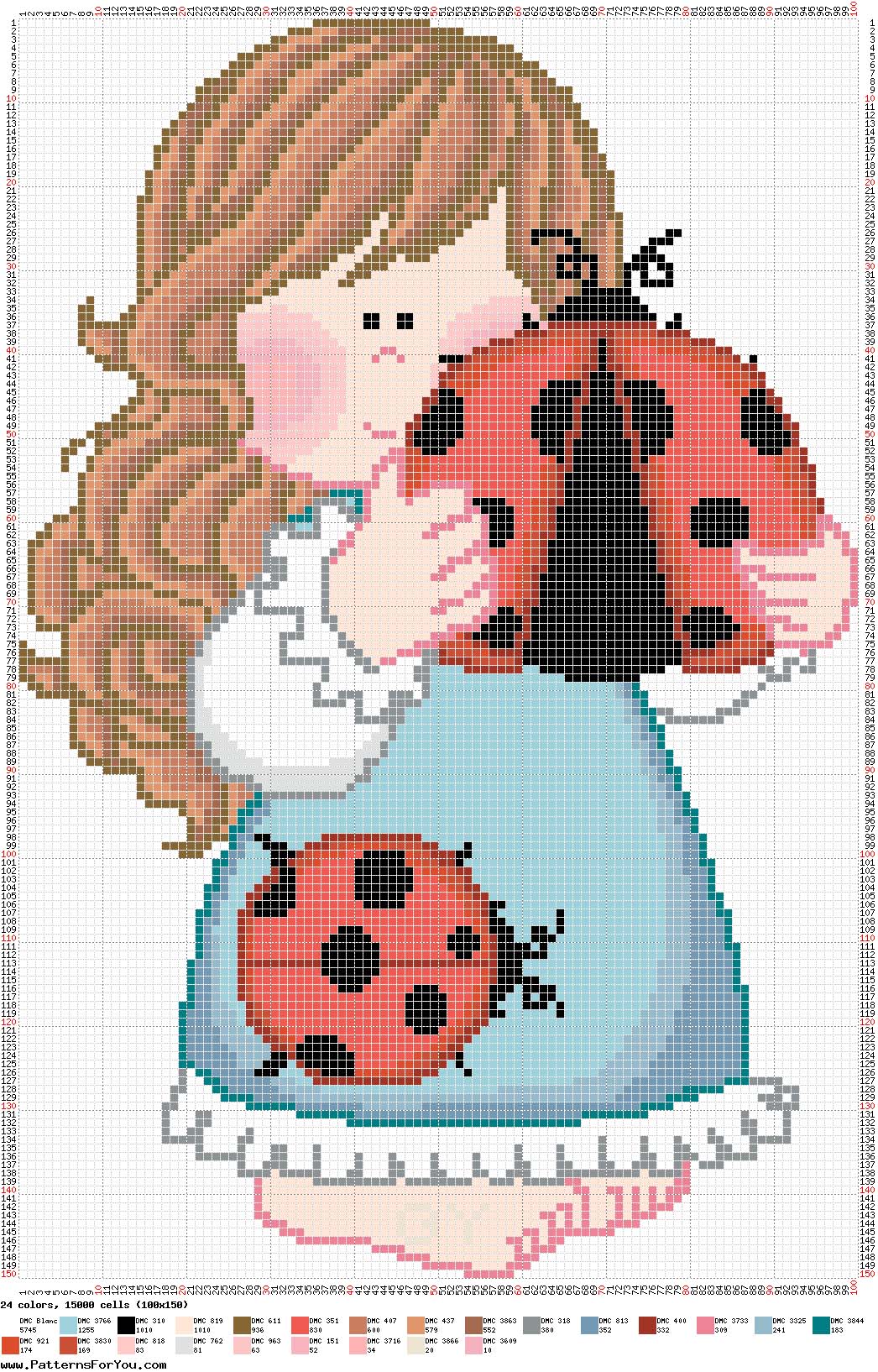 Schema punto croce Bimba con coccinelle