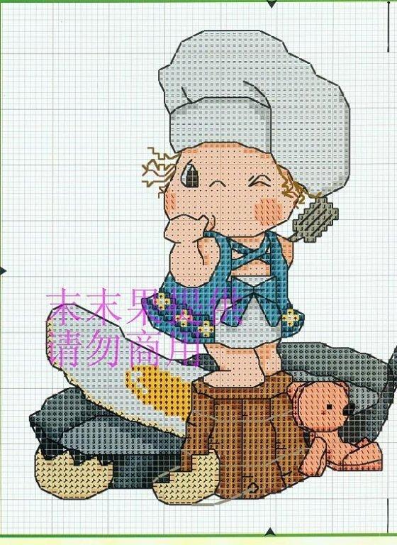 Schema punto croce Bimba in padella1