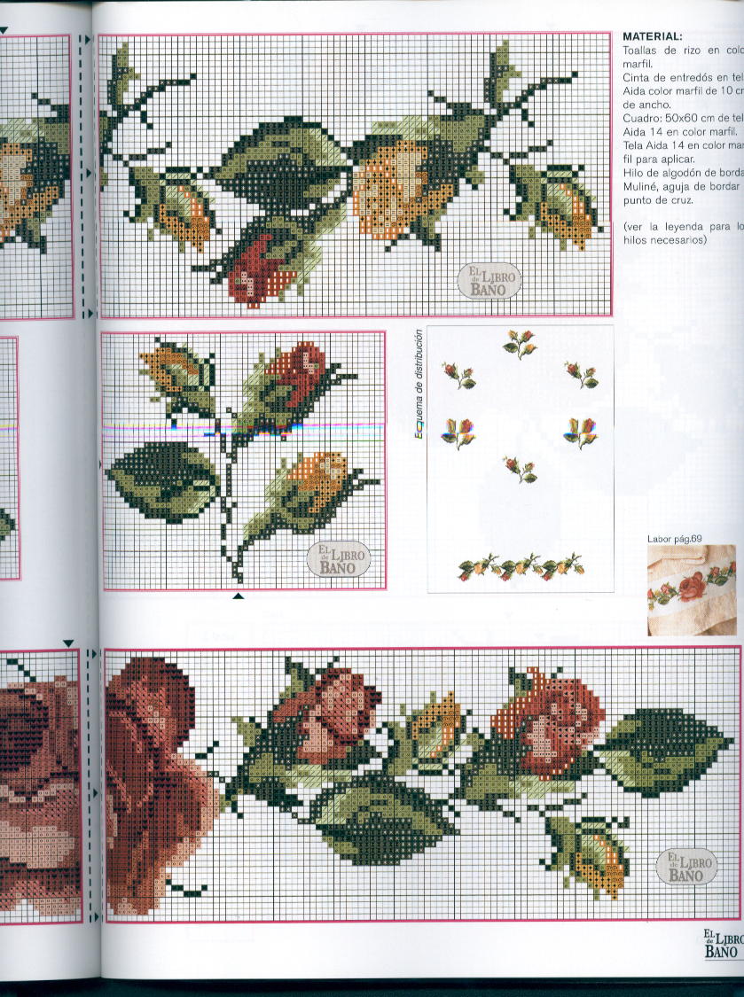 Schema punto croce Bordi asciugamani rose 5