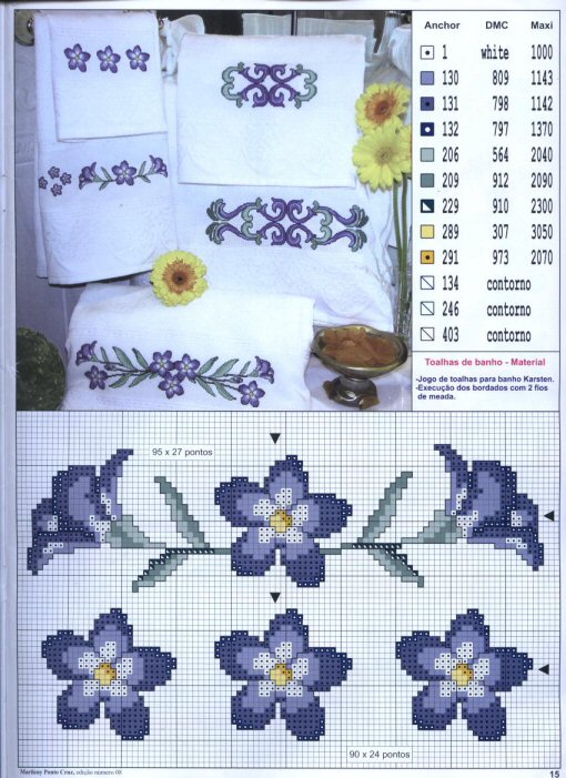 Schema punto croce Bordi asciugamano blu 2