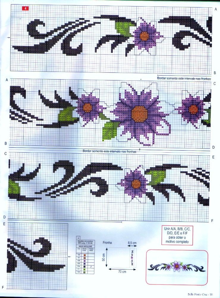 Schema punto croce Bordi fiori greca