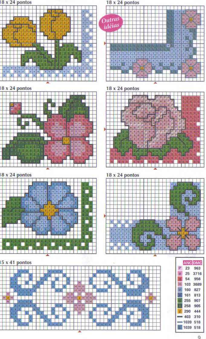 Schema punto croce Bordi fiori vari 3