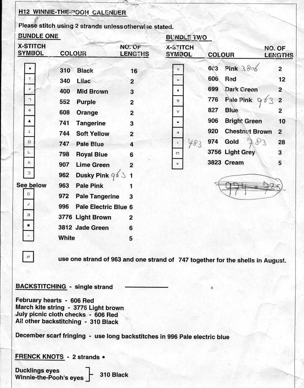 Schema punto croce Calendario winie legenda