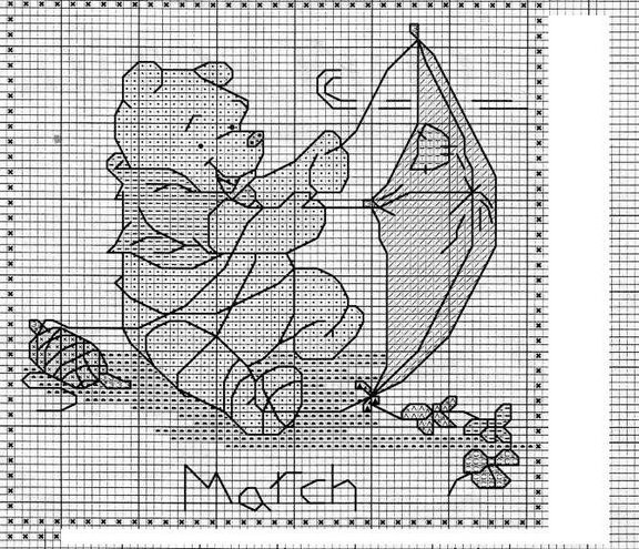 Schema punto croce Calendario winnie marzo