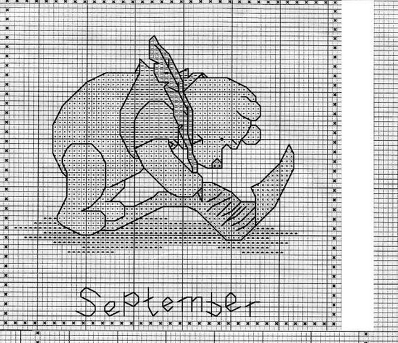 Schema punto croce Calendario winnie settembre