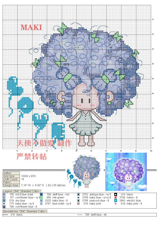 Schema punto croce Capelli love