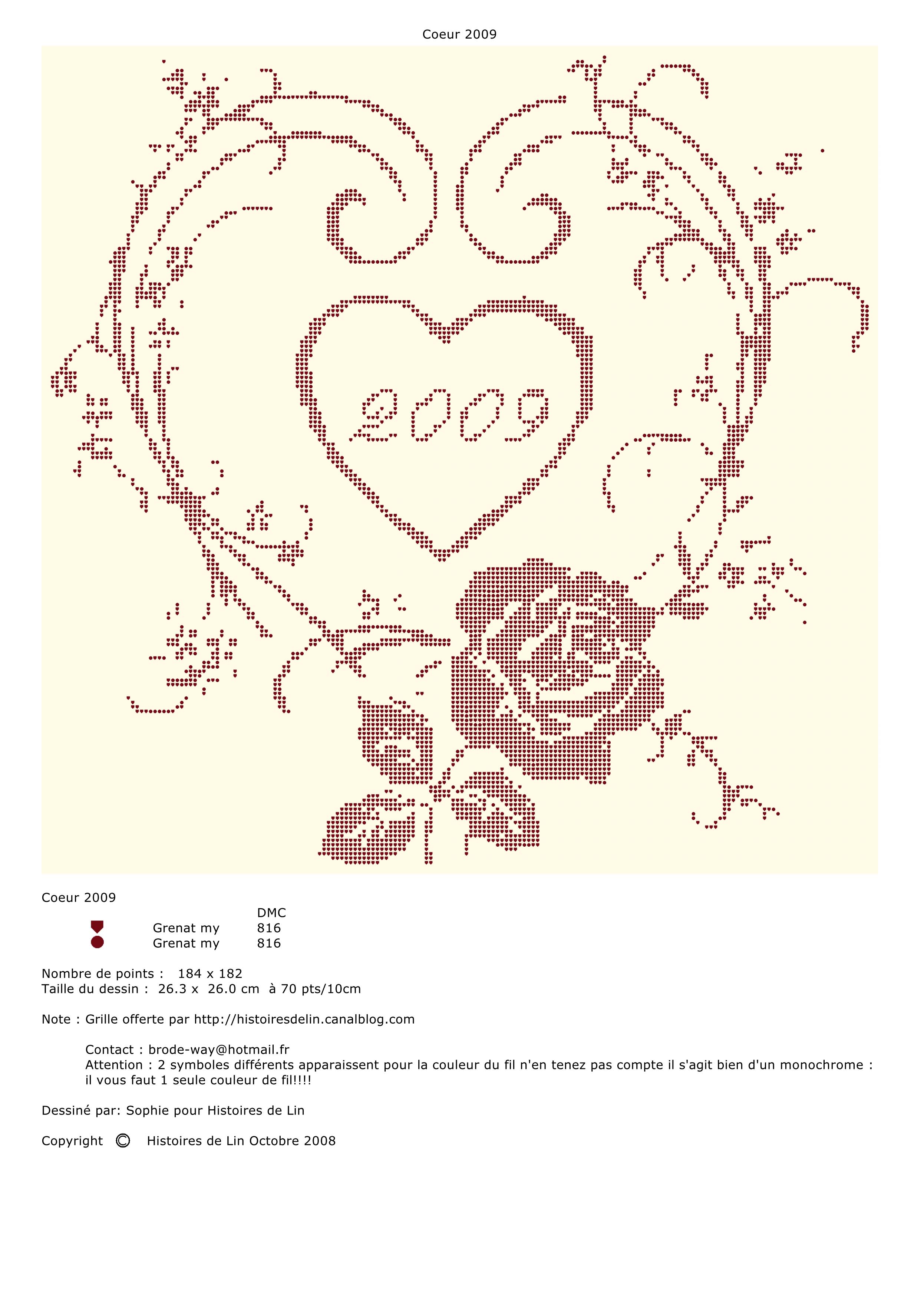 Schema punto croce Cuore 2009 key