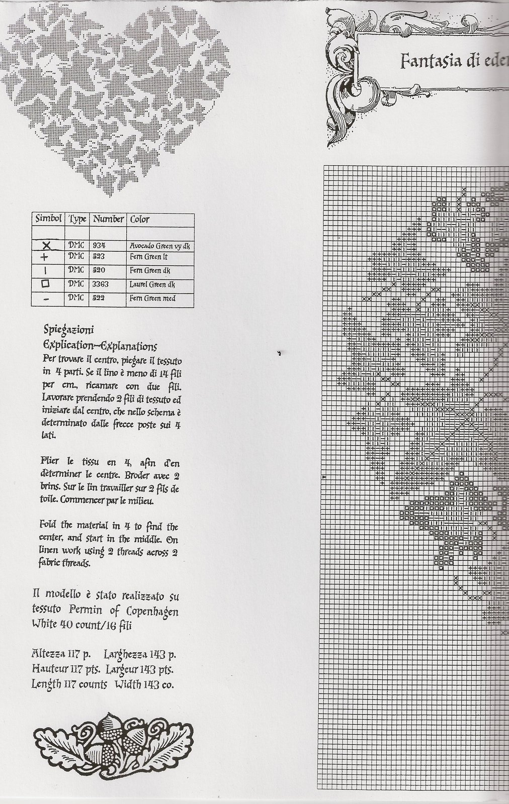 Schema punto croce Cuore foglie 1