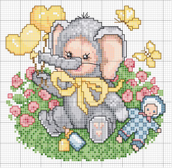 Schema punto croce Elefantino pappa