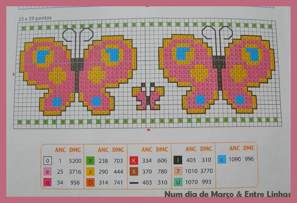 Schema punto croce Farfalle 23x59