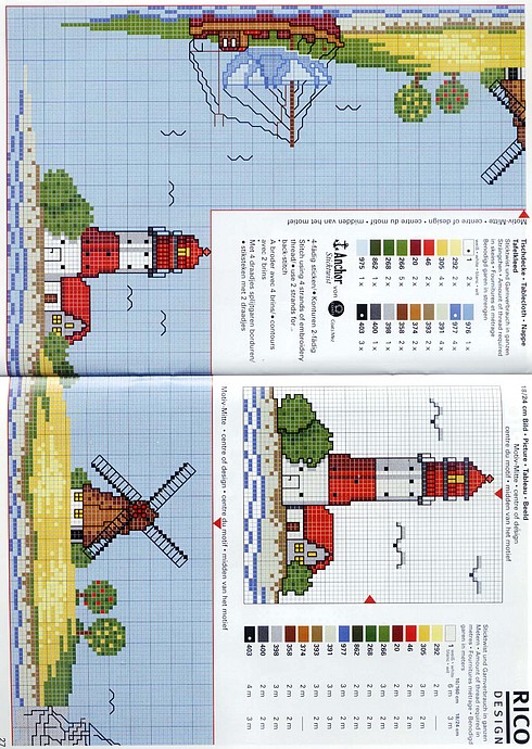 Schema punto croce Faro e mulino 1