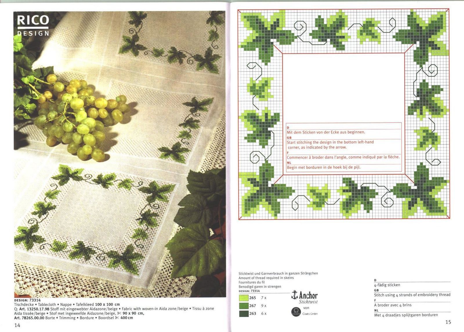 Schema punto croce Foglie 1
