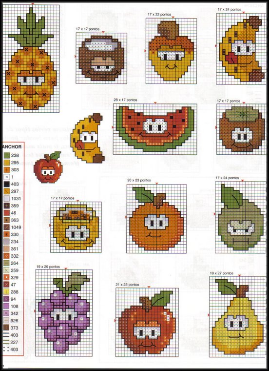 Schema punto croce Frutta simpatica