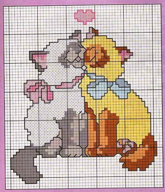 Schema punto croce Gattini innamorati