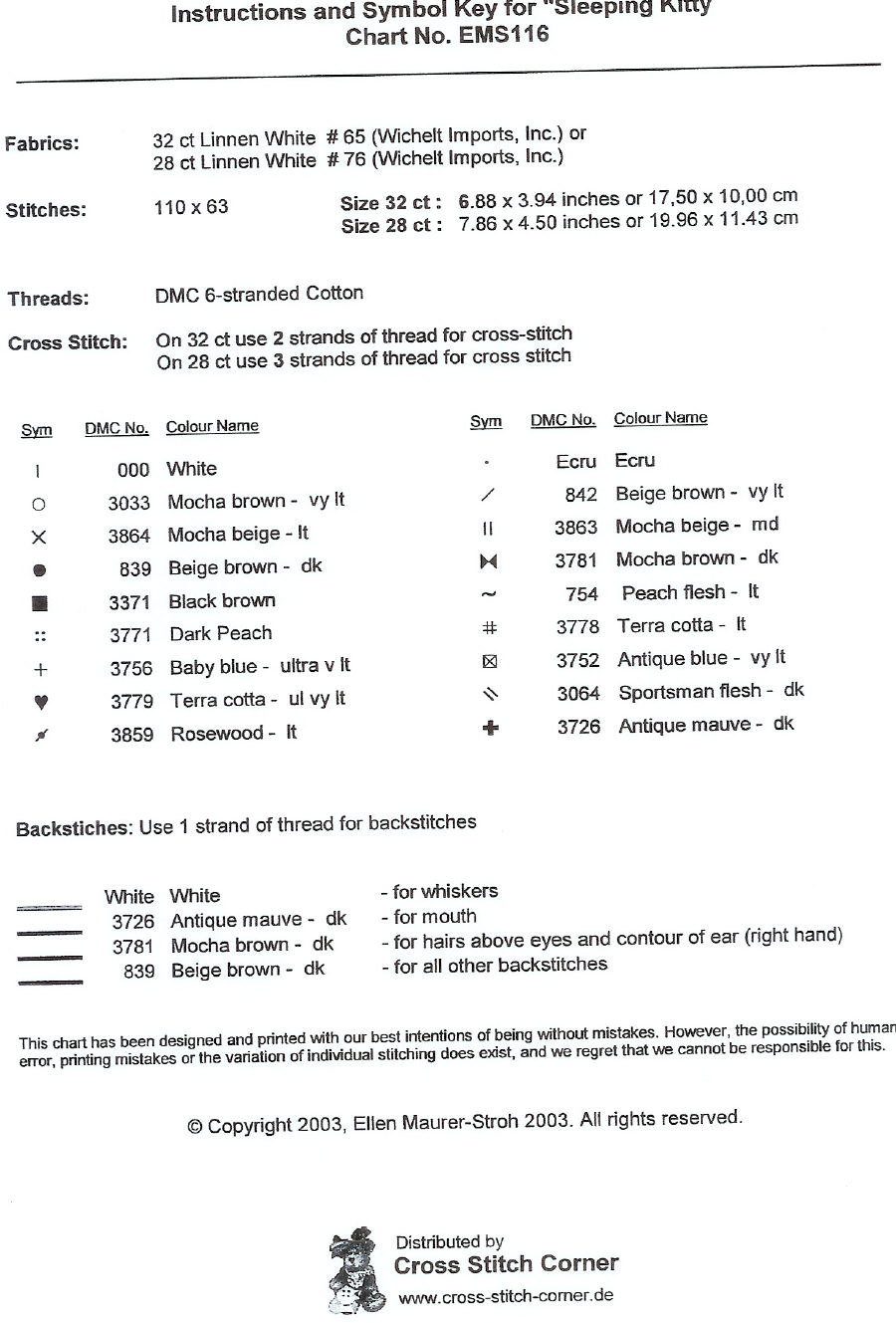 Schema punto croce Gattino nanna 2