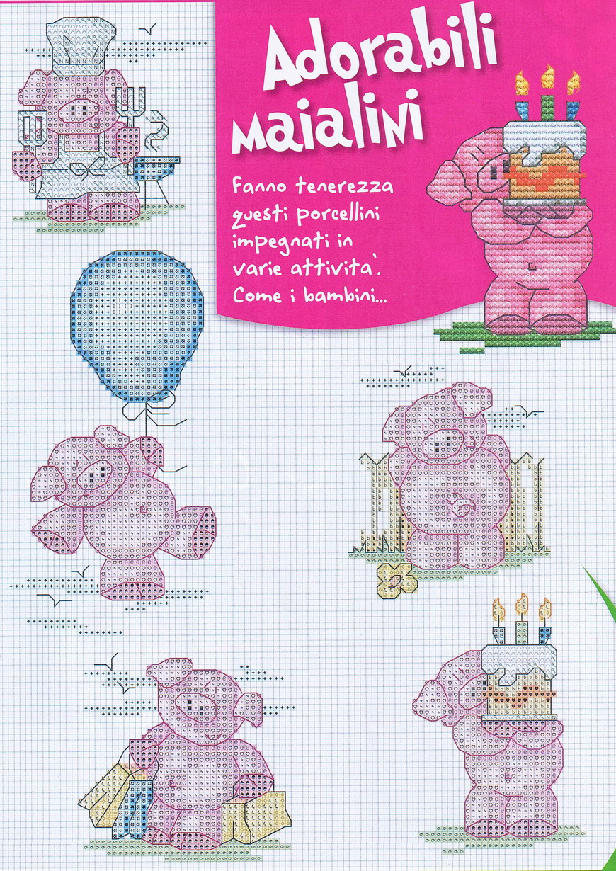 Schema punto croce Maialini estivi 1