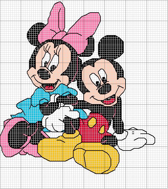 Schema punto croce Minnie e topolino