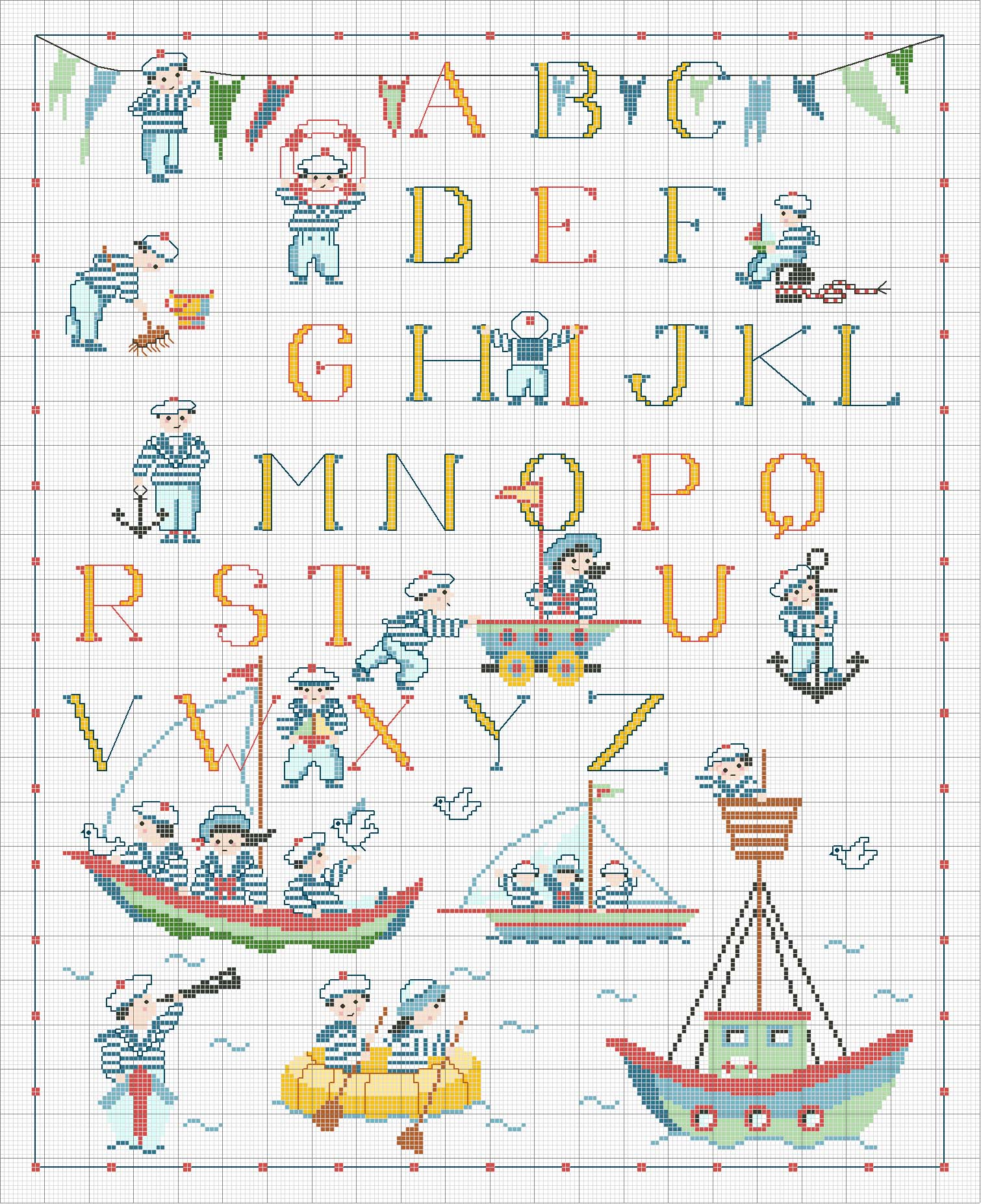 Schema punto croce Piccoli marinai