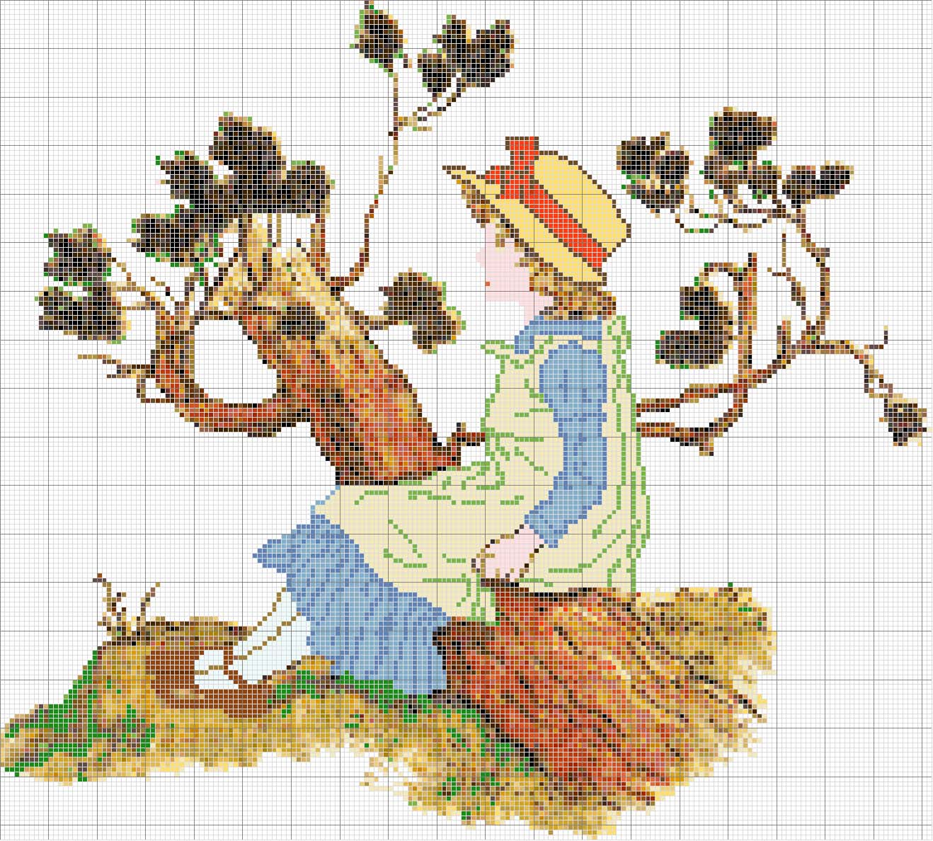 Schema punto croce Ragazza su tronco