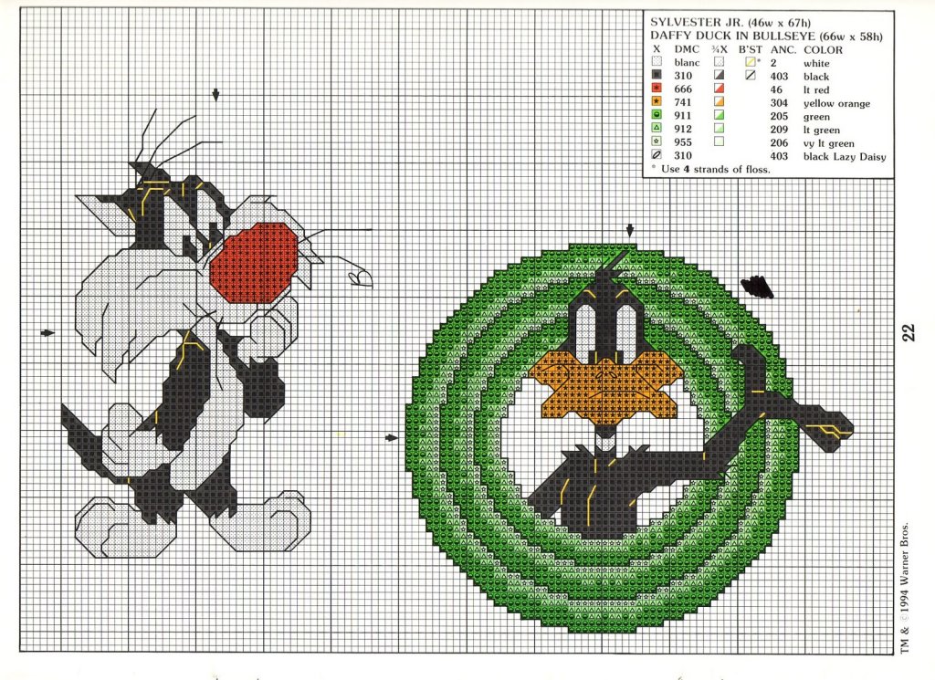 Schema punto croce Silvestro duffy duck