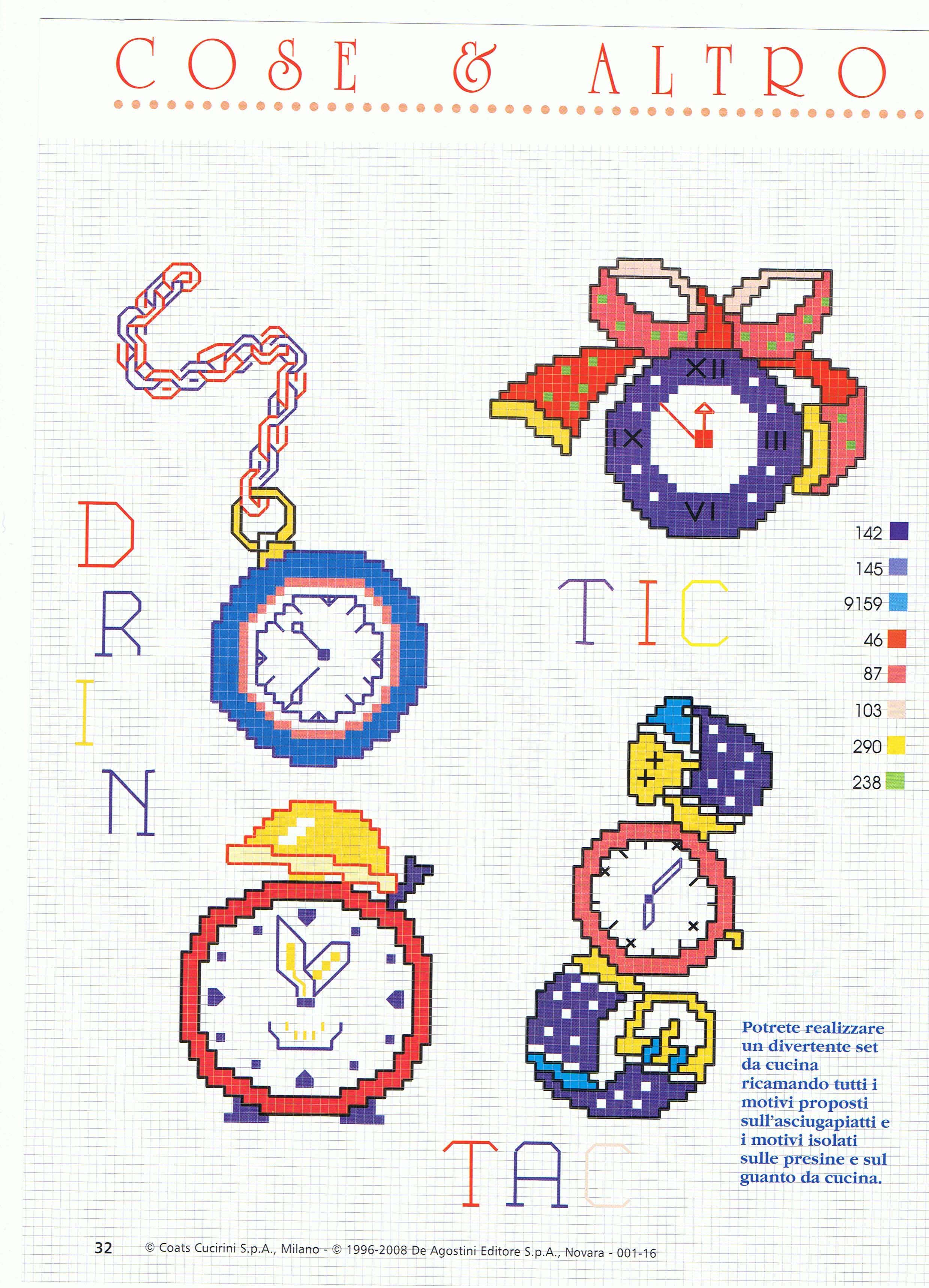 Schema punto croce Sveglie