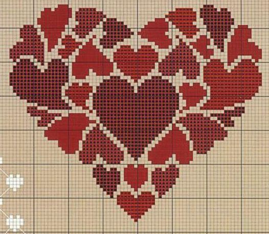 Schema punto croce Tanti cuori