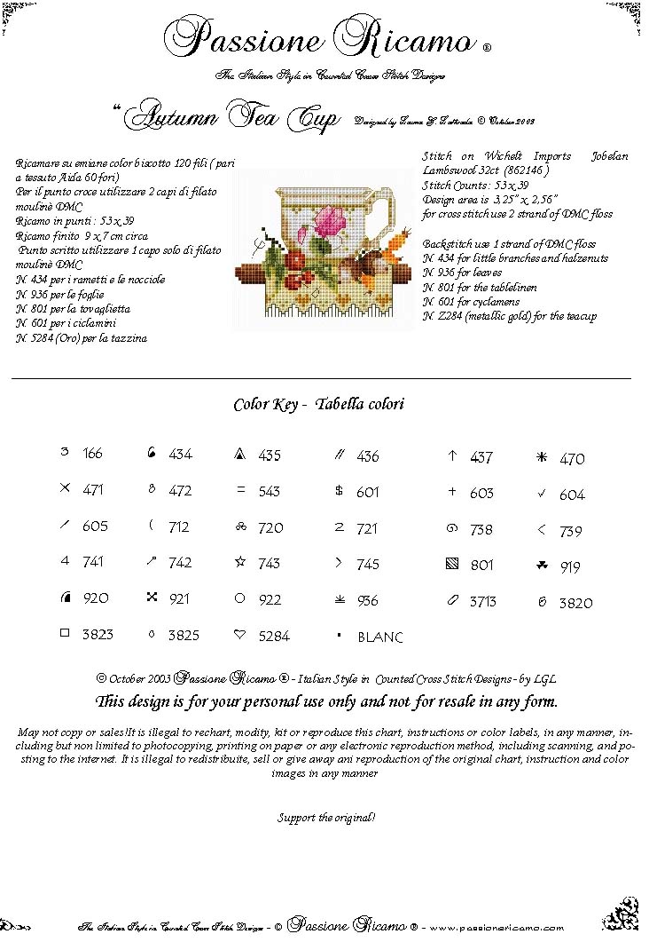Schema punto croce Tazza passione ricamo legenda2