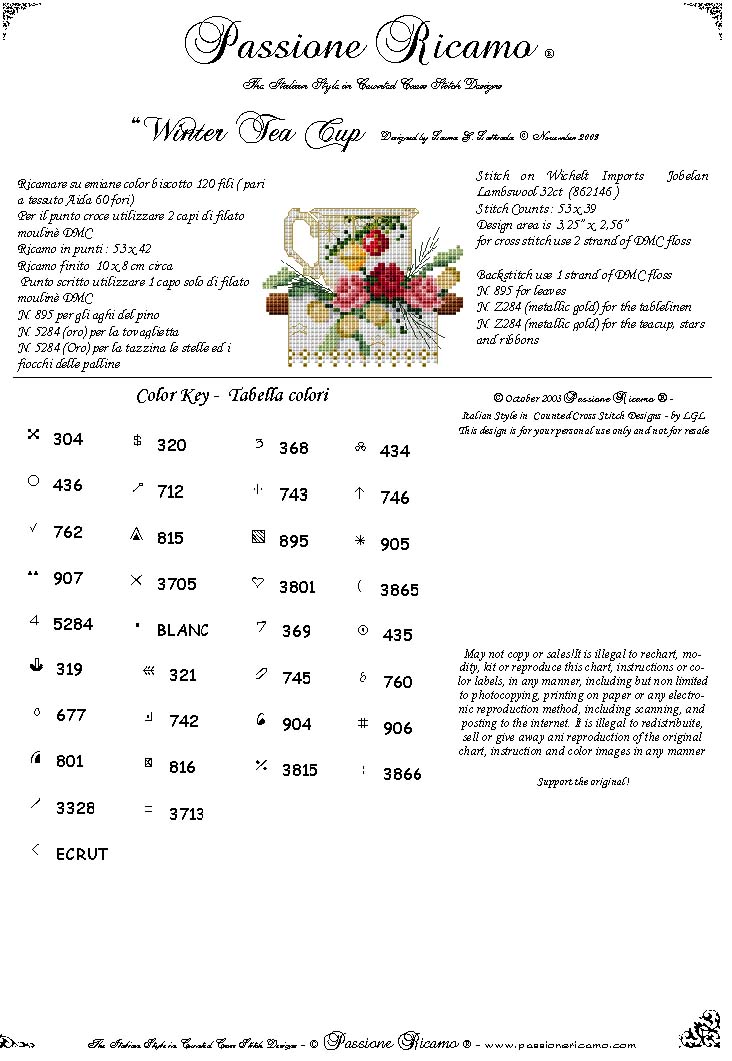 Schema punto croce Tazza passione ricamo legenda3