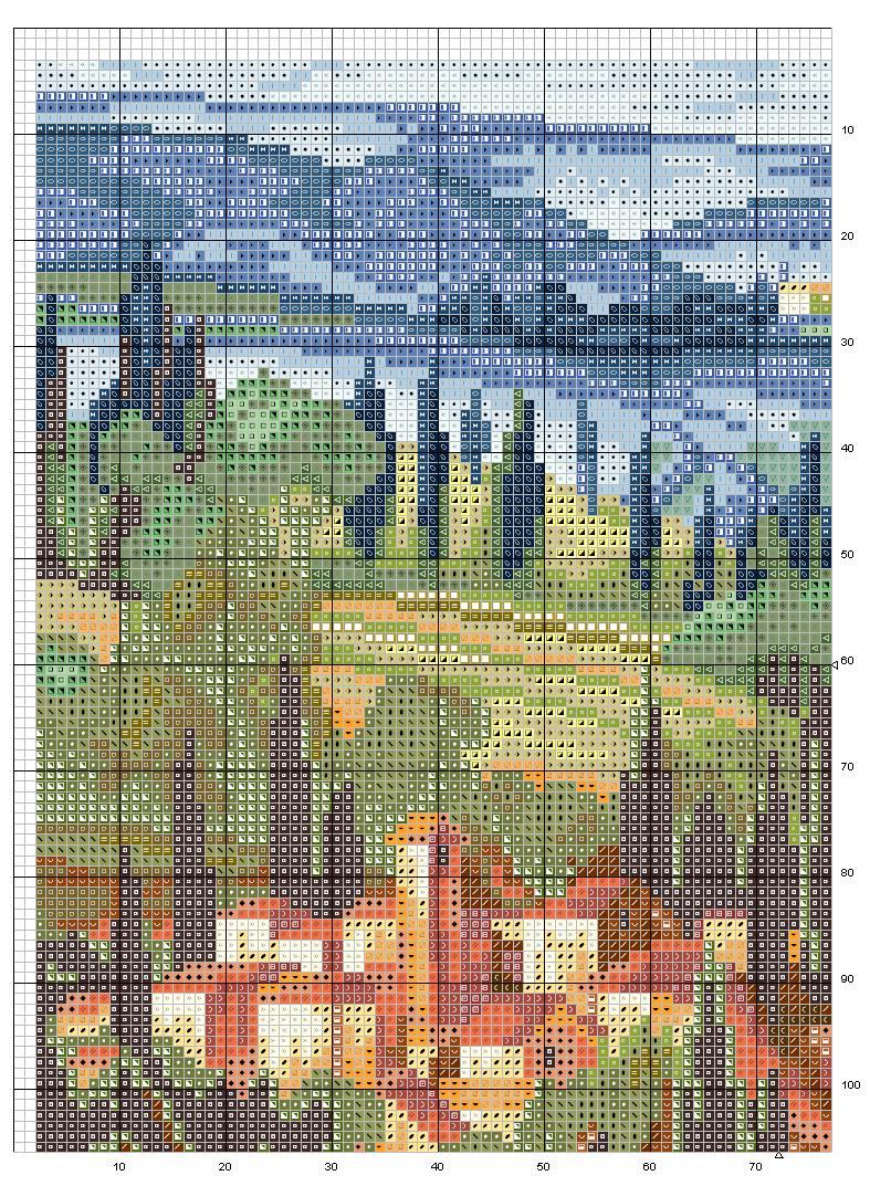 Schema punto croce Toscana celeste 2