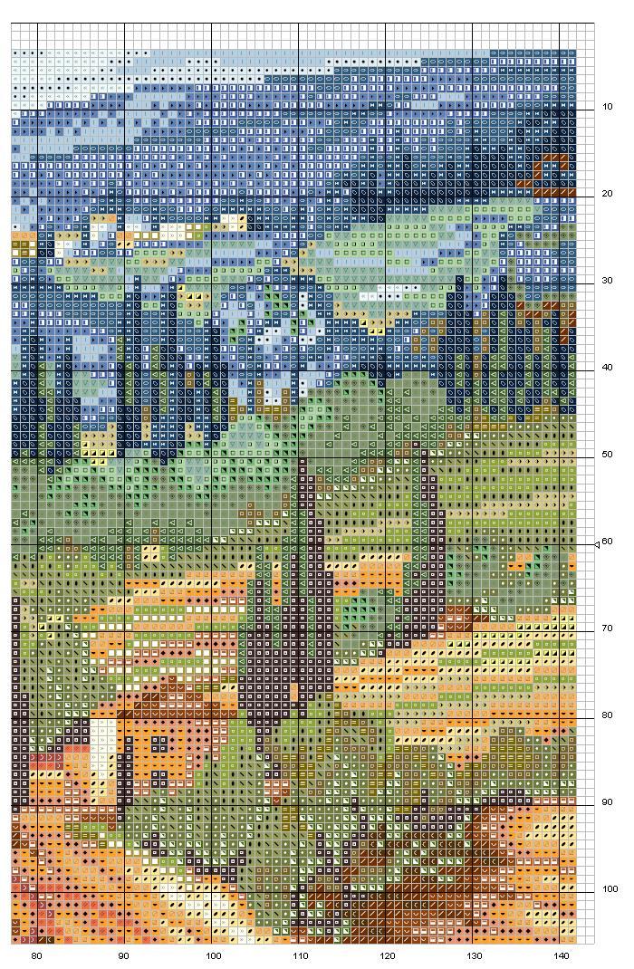 Schema punto croce Toscana celeste 4