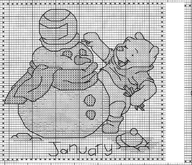 Schema punto croce Winnie gennaio